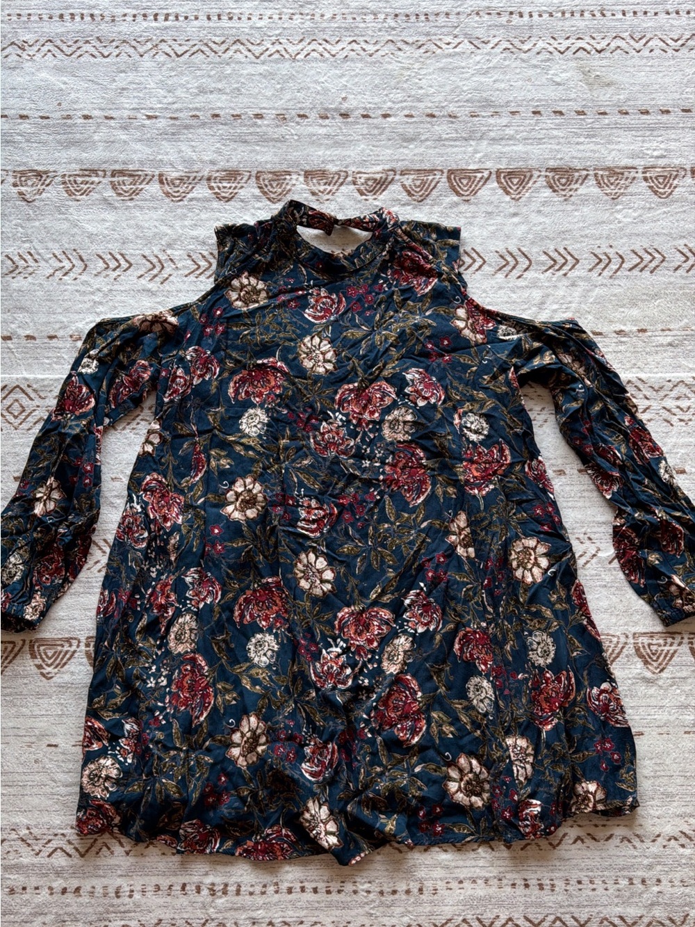 Navy Floral Cold-Shoulder Dress